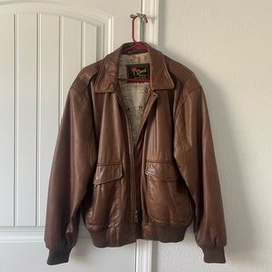 Vintage Brown Leather Bomber Jacket